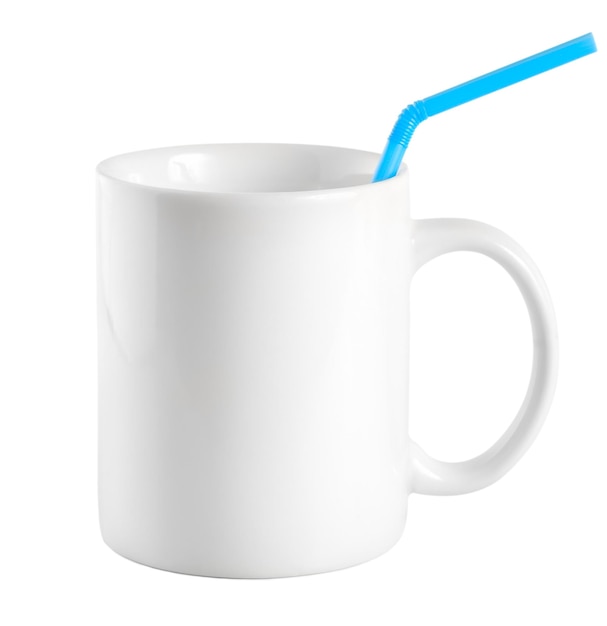 Photo white cup with a drinking straw isolated on a white background (path)