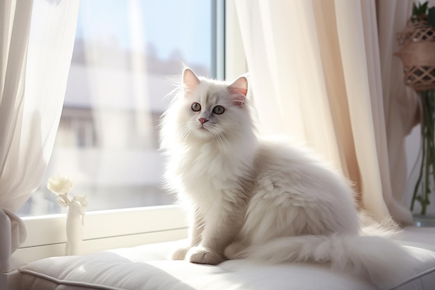 White Fluffy Kitten with Blue Eyes