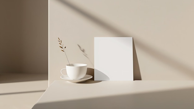 White invitation card mockup with a lagurus on a beige table 5x7 ratio similar to A6 Generative AI