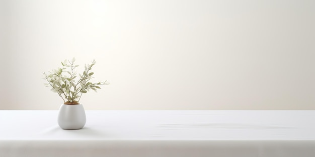 Photo white kitchen table with plant in vase decoration minimal mock up scene background
