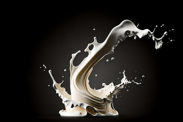 White liquid splashing milk, levitating dynamic creamy splash, clip art isolated on black background