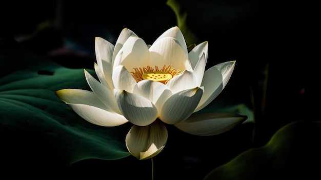 A white lotus flower with a yellow center