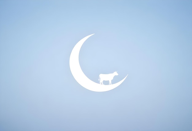 Photo a white moon with the silhouette of a goat sitting on it in a blue sky