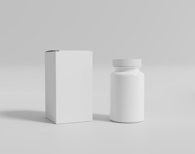 White pill case, round plastic container, 3d rendering, 3d illustration