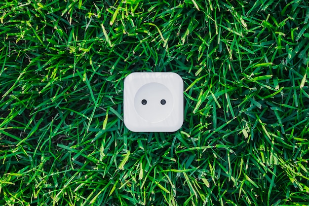 White power outlet on green grass