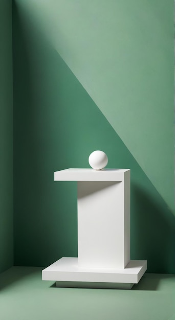 Photo a white sphere on a white pedestal is standing on a white pedestal