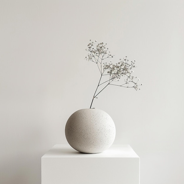 Photo a white vase with a plant in it that is on a white pedestal