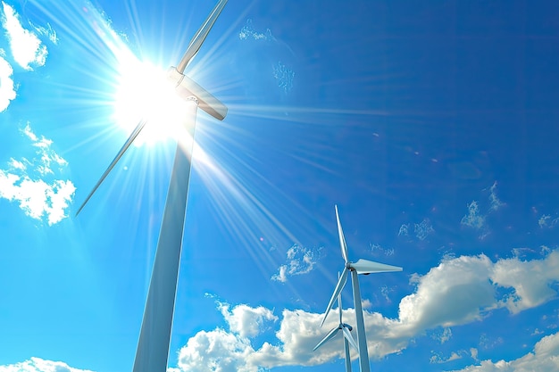 Photo wind turbines set against a sunny blue sky