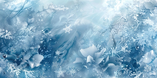 Photo winter landscape with ice crystals and snowflakes creating a magical atmosphere aig62