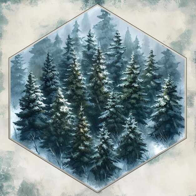 Wintery Pine Tree Hexagon Tile Board Game Art