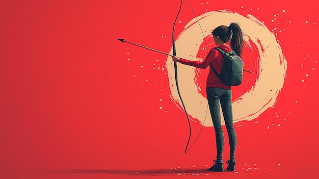 Photo woman archer aiming with bow and arrow