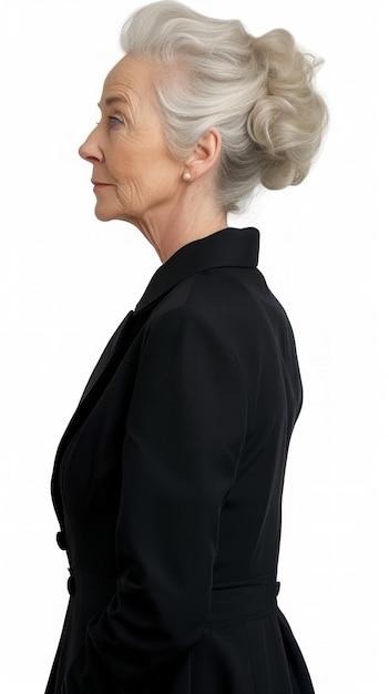 Woman in a Black Jacket With White Hair