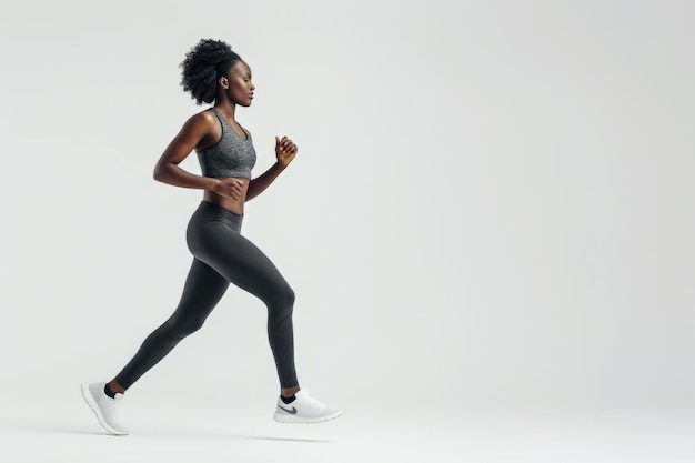 Woman in Gray Sports Bra Top and Leggings Running