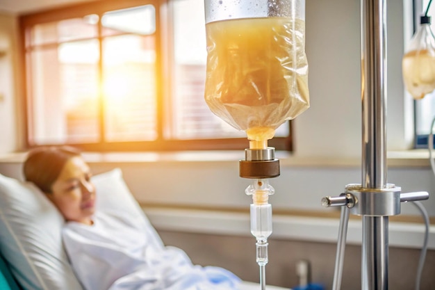 Photo a woman in a hospital bed with a medical bag on her shoulder