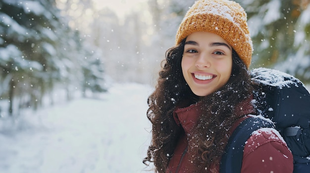 a woman smiles in the snow