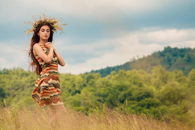 Woman walking in field