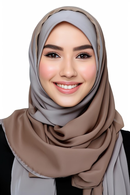 A woman wearing a grey hijab with a dark brown face.