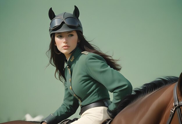 Photo a woman wearing a helmet with a horse on the back