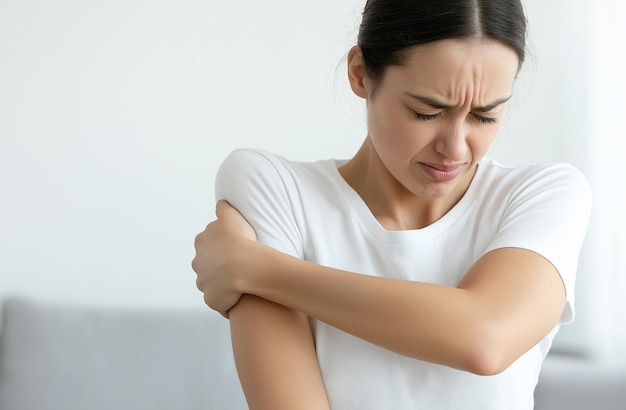 Foto una donna con una spalla bendata tiene la spalla di una giovane donna