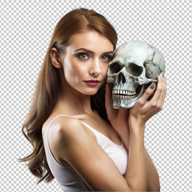 Women holding skull on shoulder