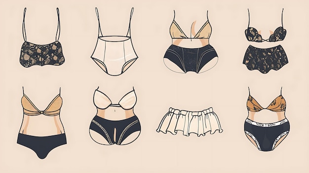 Photo women39s lingerie set hand drawn vector illustration black and white