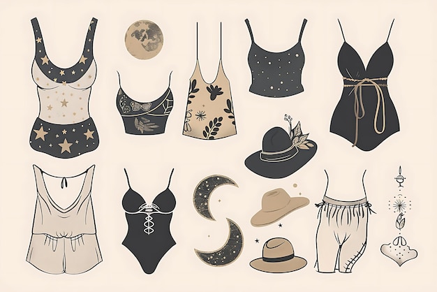 Photo women39s lingerie set hand drawn vector illustration black and white