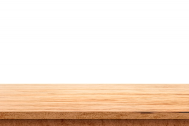 Photo wood table top on white background with product display concept. empty wooden table floor. 3d rendering.