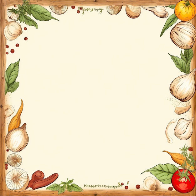 Photo a wooden frame with a picture of garlic and a wooden frame with the words quot happy holidays quot o