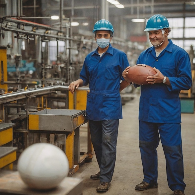 A worker with cute girl Weapons Manufacturing on factory