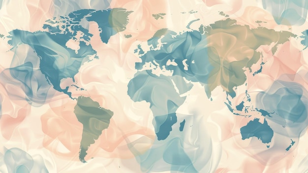 Photo a world map is overlaid with soft swirling colors symbolizing global connection unity and t