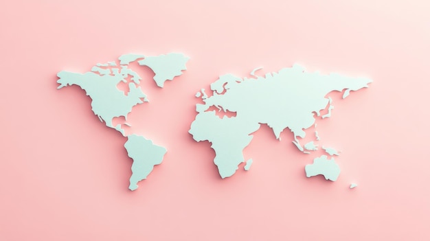 Photo world map silhouette on pastel pink background minimalistic style abstract geography concept