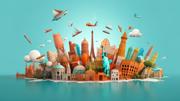 World Tourism Day generates travel 3D illustrationsAI generated