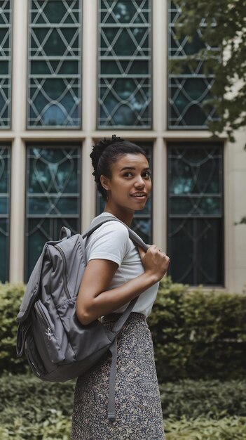 Photo young african american woman student with backpack in the college