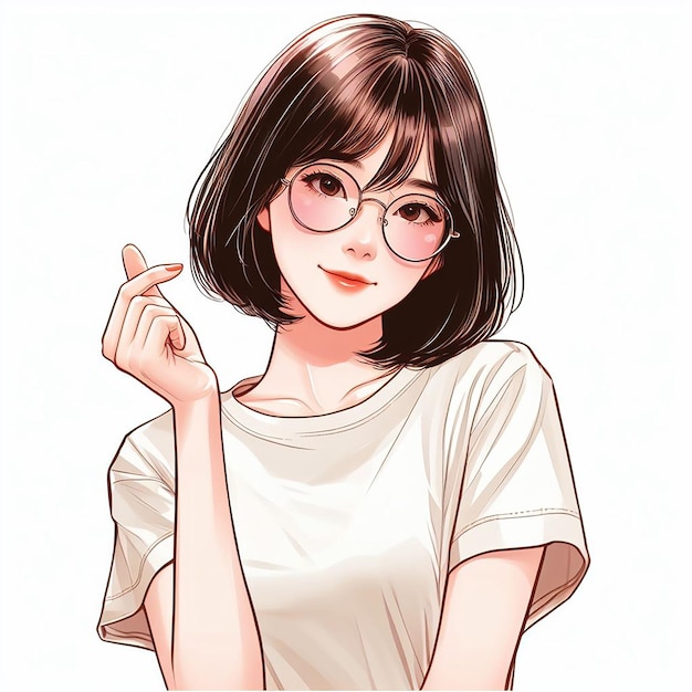 Photo young asian girl hand love pose glasses illustration