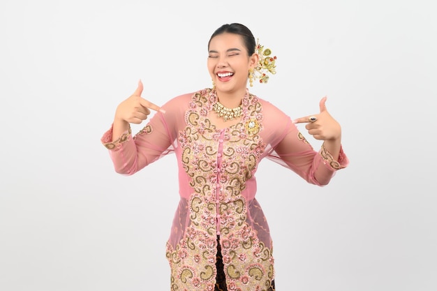 Young beautiful woman dress up in local culture in southern region with various posture