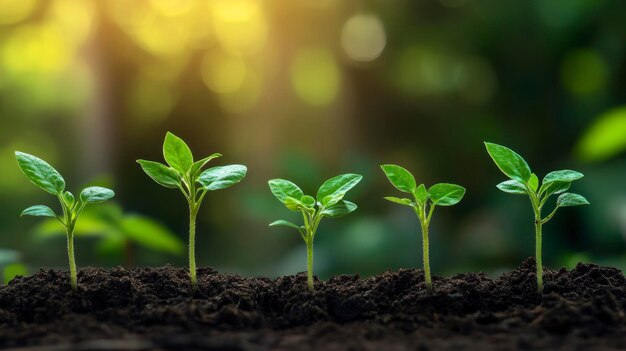 Photo young green plants growing in soil