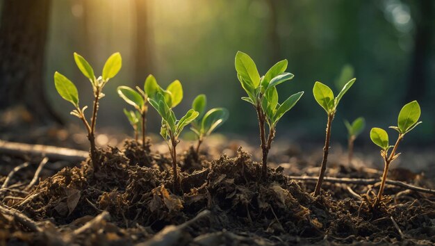 Photo young sprouting trees in spring