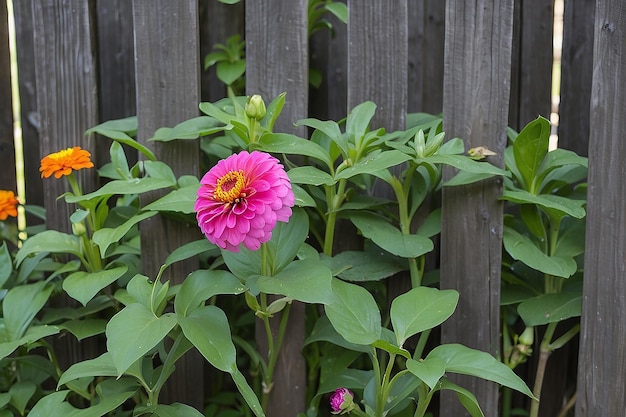 Zinnia Peeking Through Fence