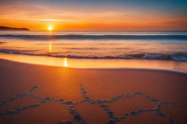 Foto zonsondergang op een strand met een hart in het zand