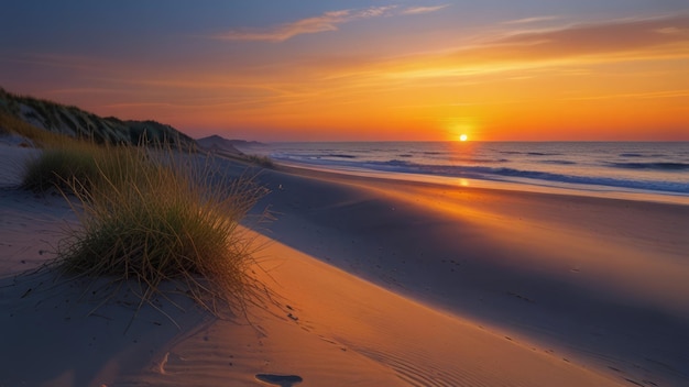 Foto zonsondergang over de zandduinen in de woestijn achtergrond