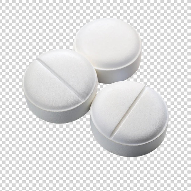 PSD 3 round white pills isolated on transparent background