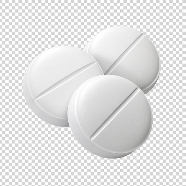 3 round white pills isolated on transparent background