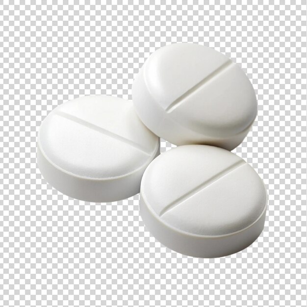 3 round white pills isolated on transparent background