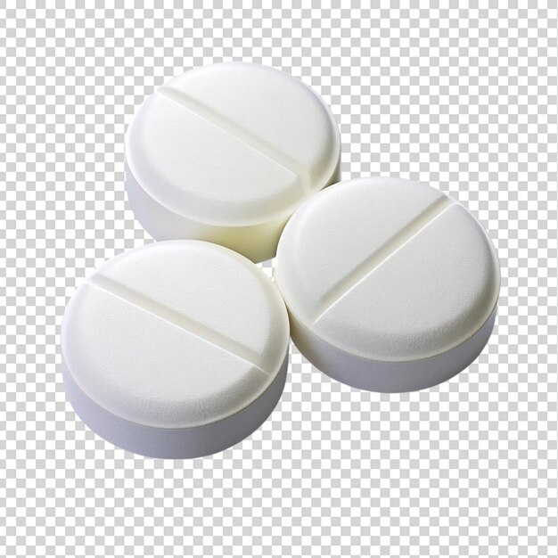 3 round white pills isolated on transparent background