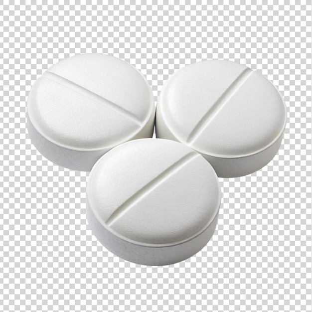 3 round white pills isolated on transparent background