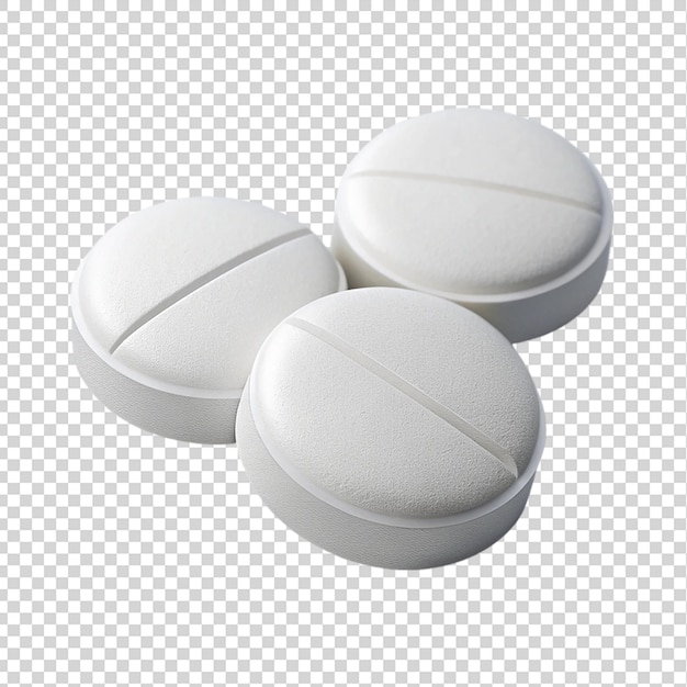 3 round white pills isolated on transparent background