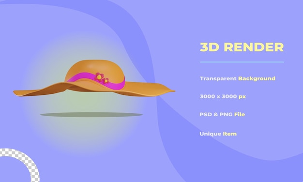 PSD 3d beach hat object with transparent background