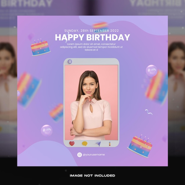 3d birthday invitation social media post template with mockup