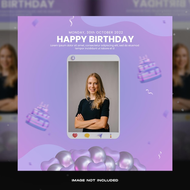 3d birthday invitation social media post template with mockup