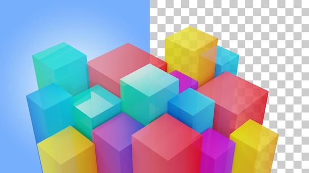 PSD 3d blocks with abstract colour and transparent background